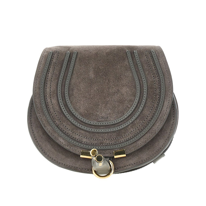 Chloe Chloe Marcie Suede Leather Saddle Bag Grey - World Class Fashion