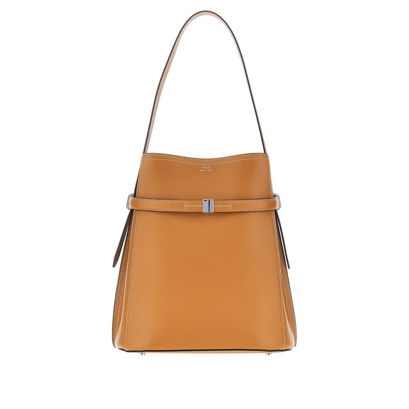 Toteme Toteme Grained Leather Belted Bucket Bag Beige - World Class Fashion