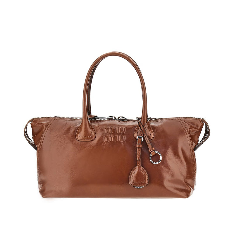 Miu Miu Miu Miu Glossy Leather Handbag Brown - World Class Fashion