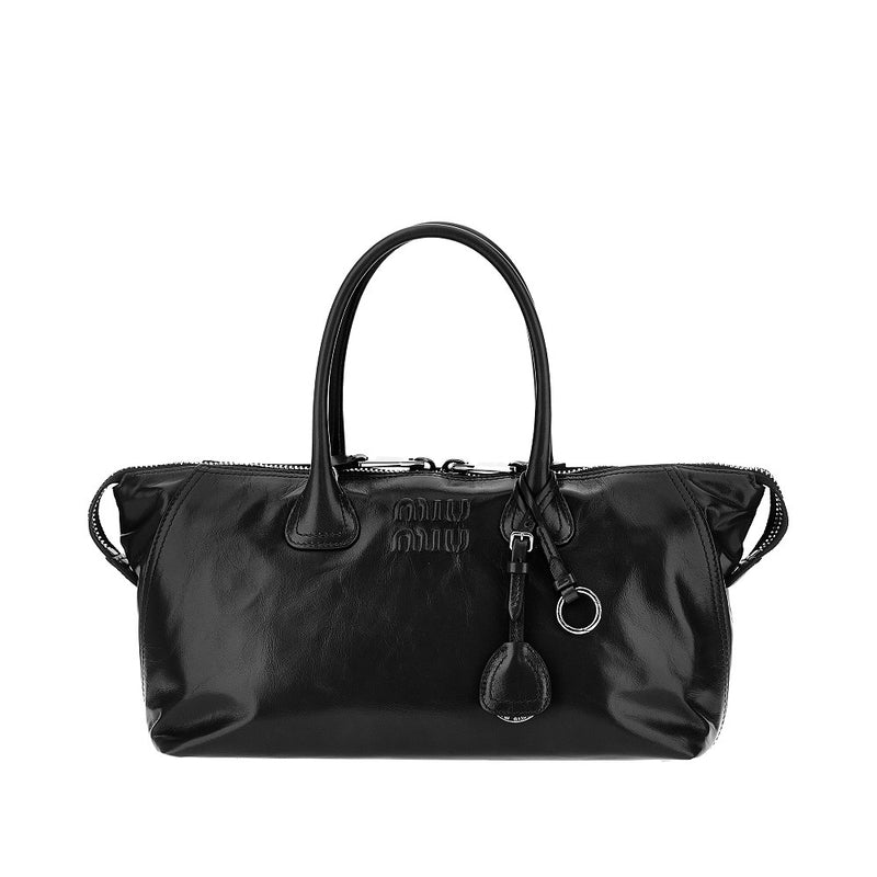 Miu Miu Miu Miu Glossy Leather Handbag Black - World Class Fashion