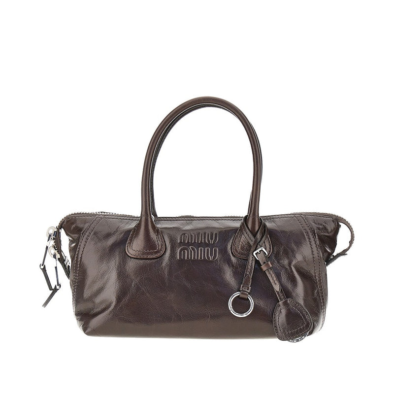 Miu Miu Miu Miu Embossed Logo Leather Bag Brown - World Class Fashion