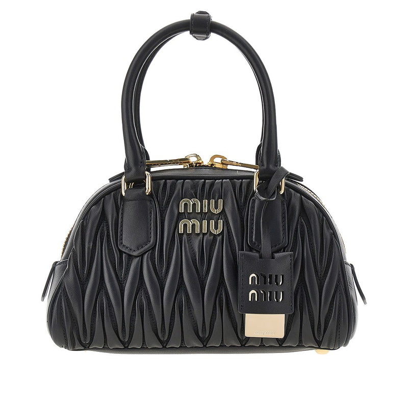 Miu Miu Miu Miu Matelassé Nappa Leather Arcadie Bowling Bag Black - World Class Fashion