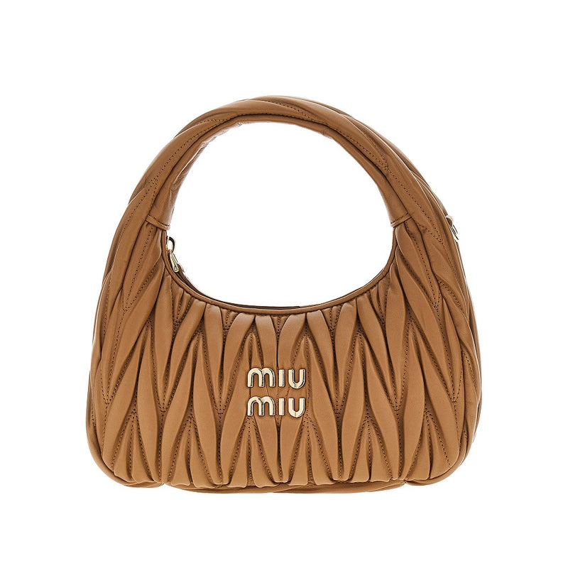 Miu Miu Miu Miu Small Miu Wander Hobo Bag Brown - World Class Fashion