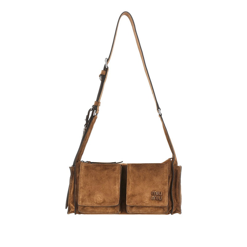Miu Miu Miu Miu Suede Leather Utilitaire Bag Brown - World Class Fashion