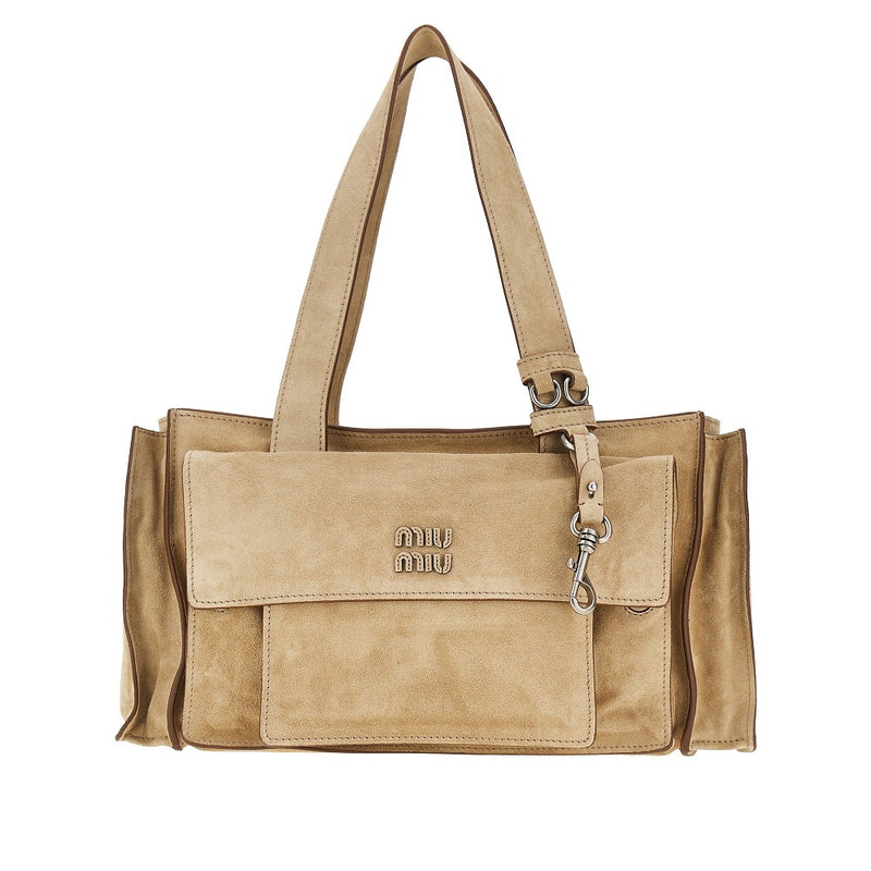 Miu Miu Miu Miu Utilitaire Suede Leather Bag Beige - World Class Fashion