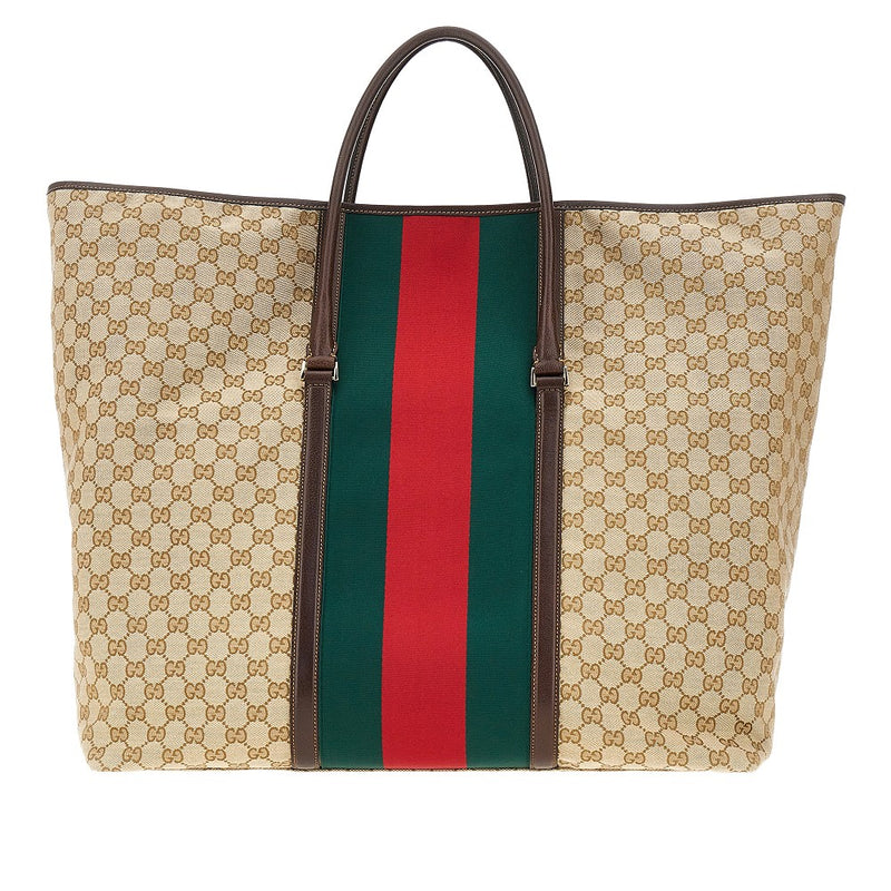 Gucci Gucci GG Fabric Bag with Web Ribbon Beige - World Class Fashion
