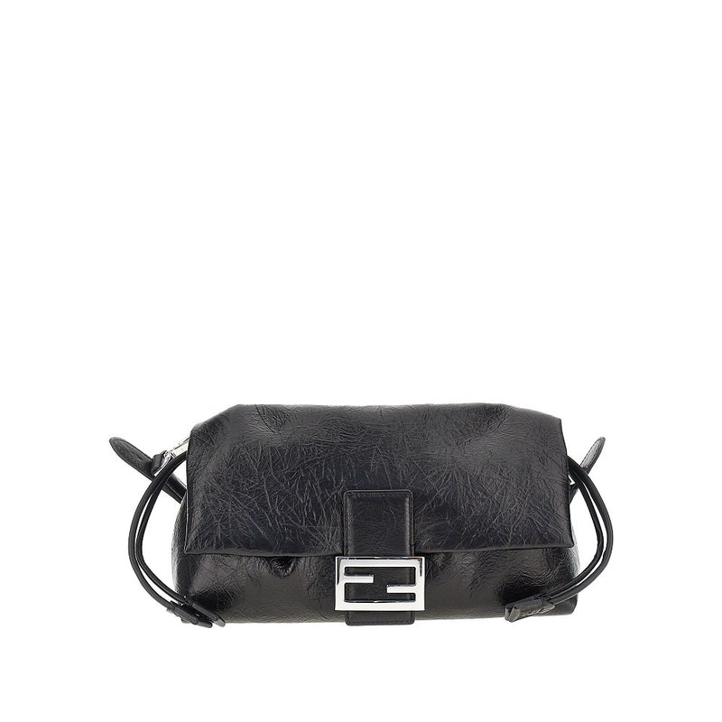 Fendi Fendi Medium Leather Baguette Soft Bag Black - World Class Fashion