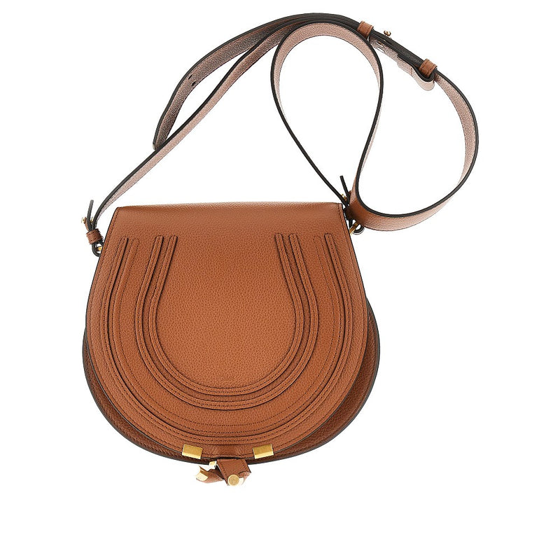 Chloe Chloe Marcie Grained Leather Saddle Bag Brown - World Class Fashion