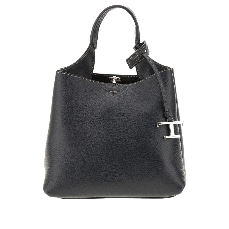 Tods Tods Grained Leather Mini Shopping Bag Black - World Class Fashion