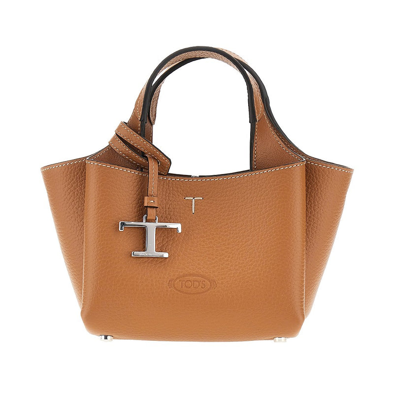 Tods Tods Grained Leather Mini Shopping Bag Brown - World Class Fashion