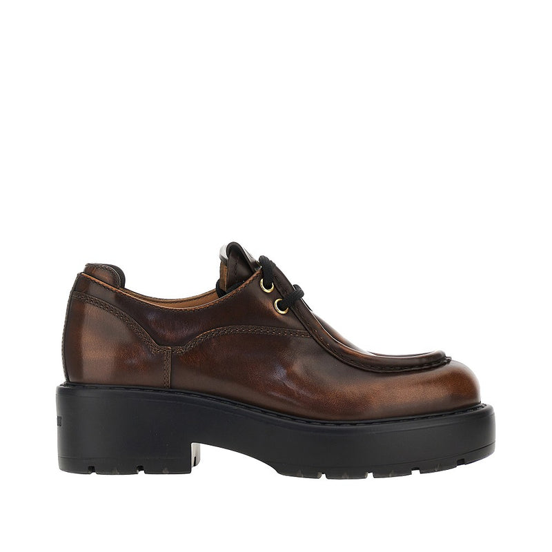 Miu Miu Miu Miu Fumé Leather Laced Shoes Brown - World Class Fashion