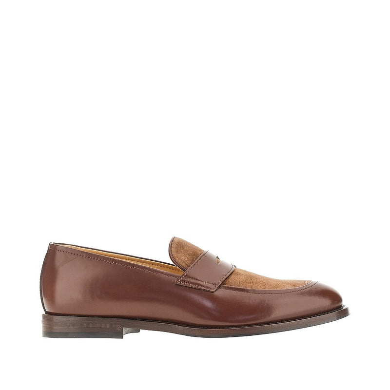 Brunello Cucinelli Brunello Cucinelli Smooth and Suede Leather Penny Loafers Brown - World Class Fashion