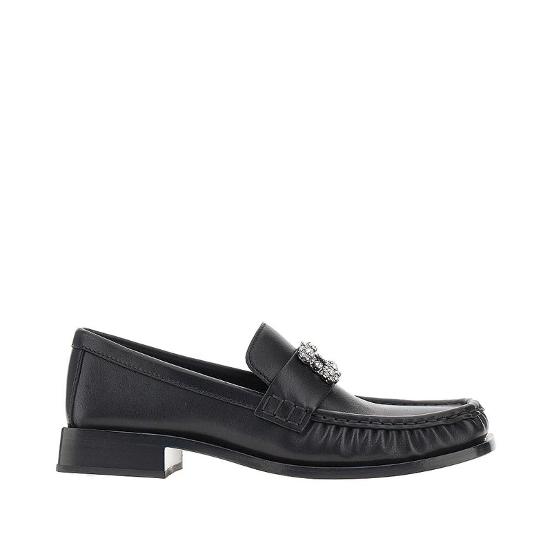 Roger Vivier Roger Vivier Crystal Buckle Leather Loafers Black - World Class Fashion