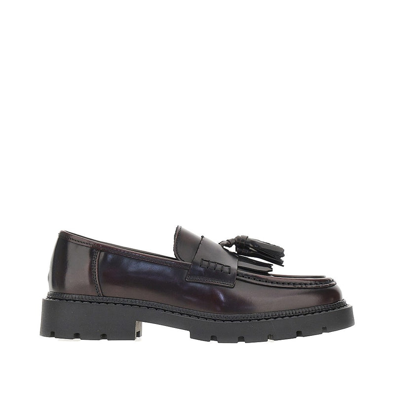 Bianco Bianco Leather Loafers With Tassels Burgundy - World Class Fashion