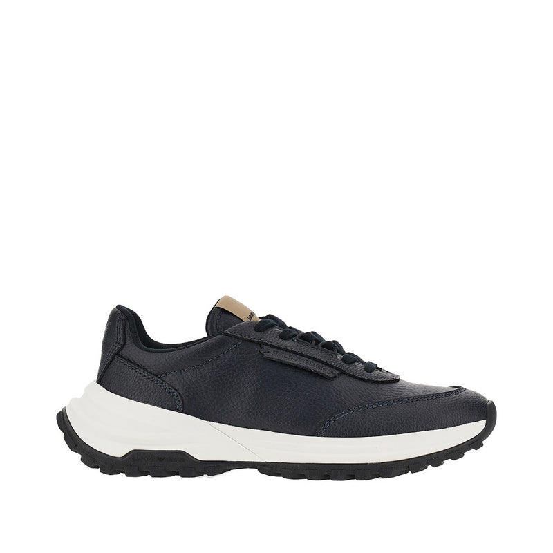 Emporio Armani Emporio Armani Grained Leather Sneakers Blue Men - World Class Fashion