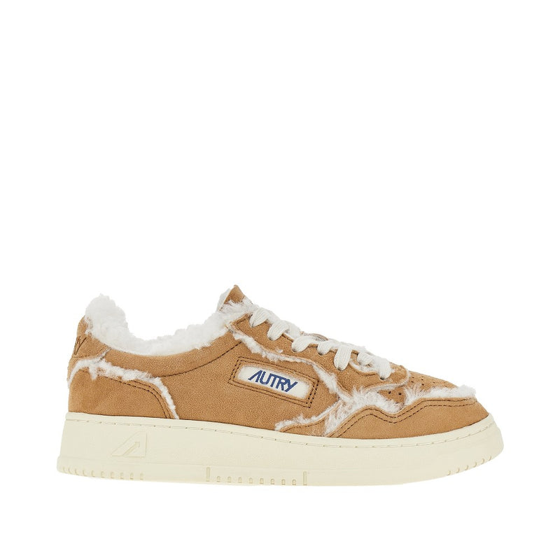 Autry Autry Suede and Shearling Medalist Low Sneakers Beige - World Class Fashion