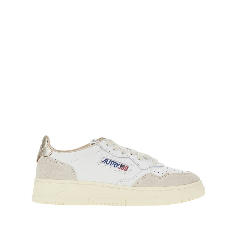 Autry Autry Leather and Suede Medalist Low Sneakers White Gold - World Class Fashion