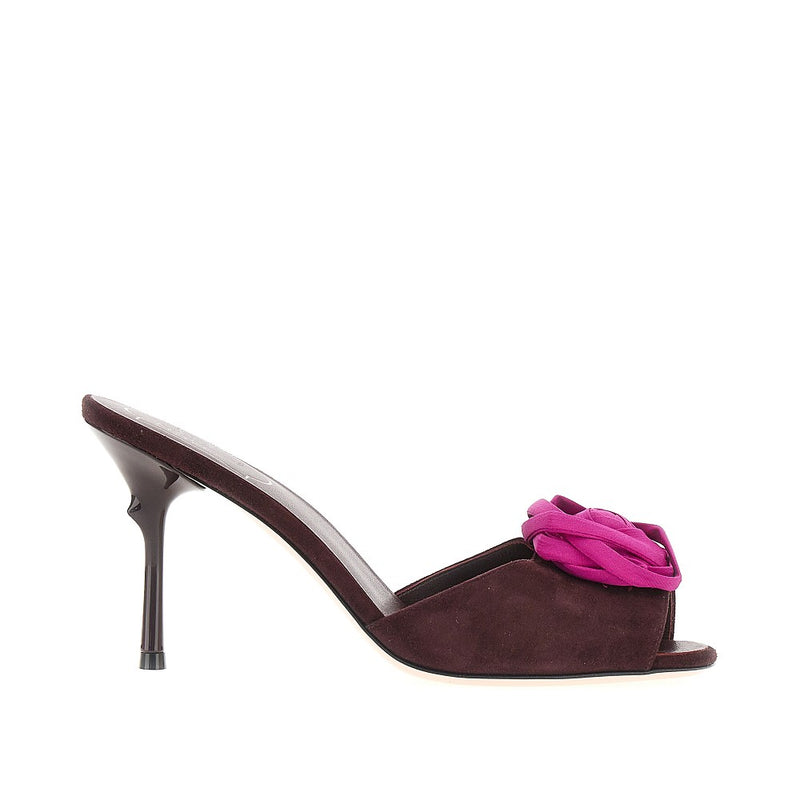Roger Vivier Roger Vivier Rose Vivier Suede Leather Mules Purple - World Class Fashion