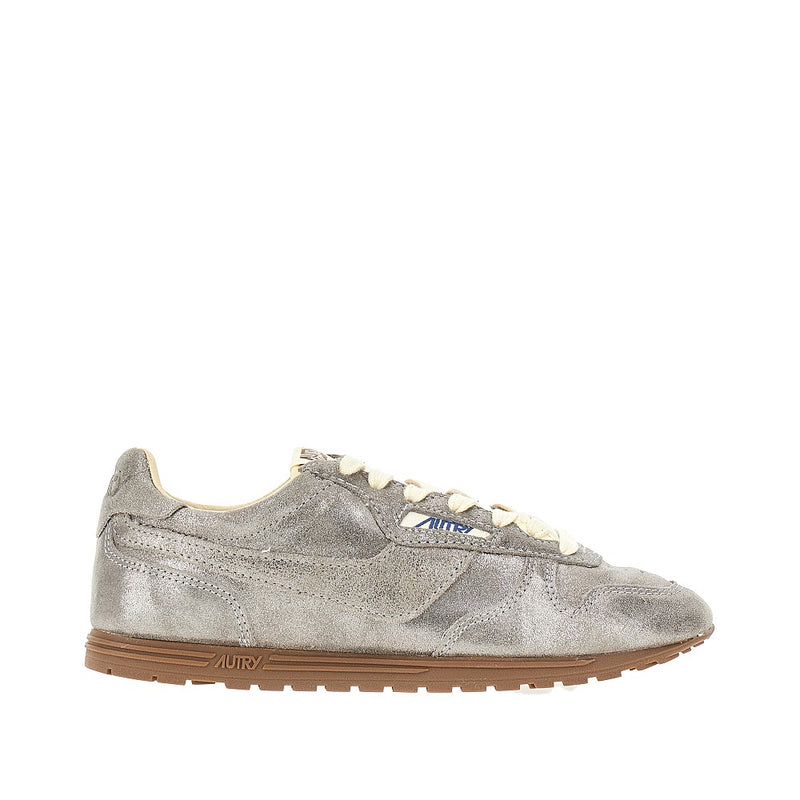 Autry Autry Windspin Laminated Leather Sneakers Silver - World Class Fashion
