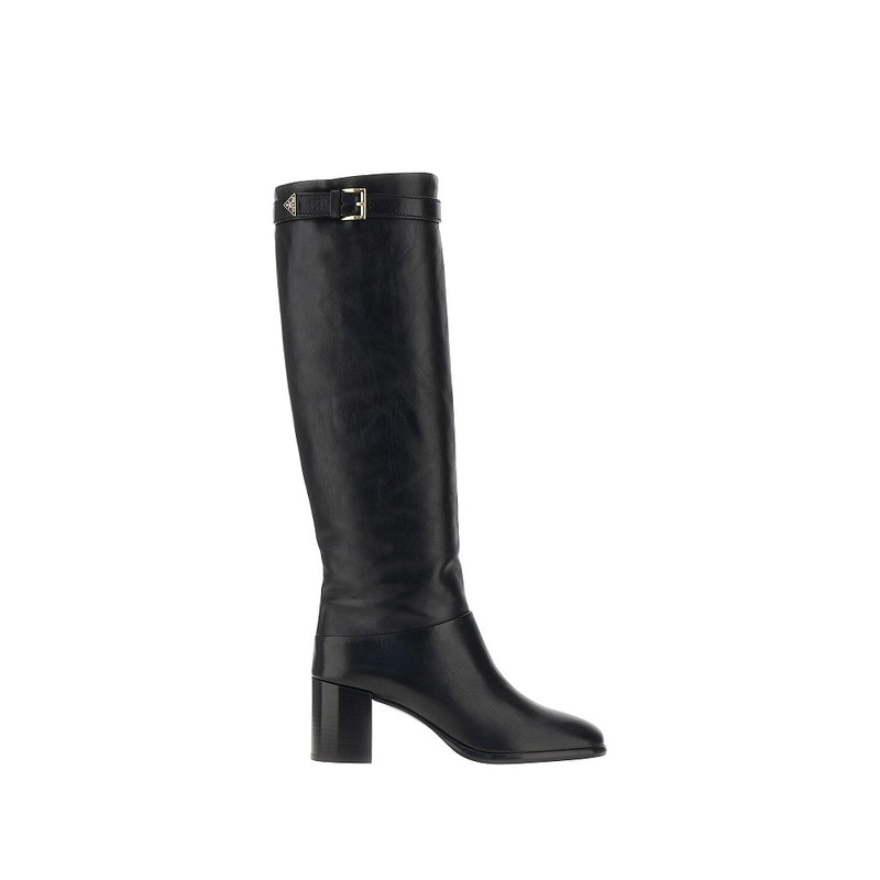 Prada Prada Leather Boots with Triangle Logo Black - World Class Fashion