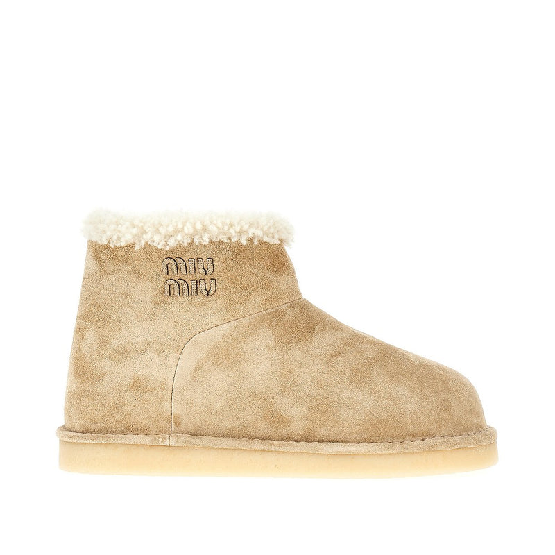 Miu Miu Miu Miu Suede Leather Ankle Boots Beige Women - World Class Fashion