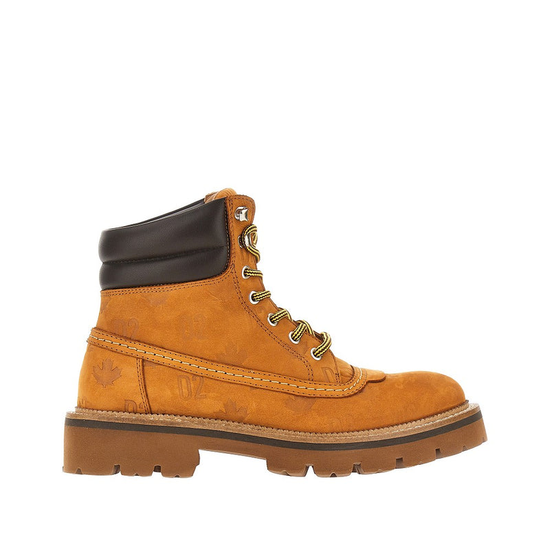 Dsquared2 Dsquared2 D2 Monogram Nubuck Leather Boots Brown - World Class Fashion