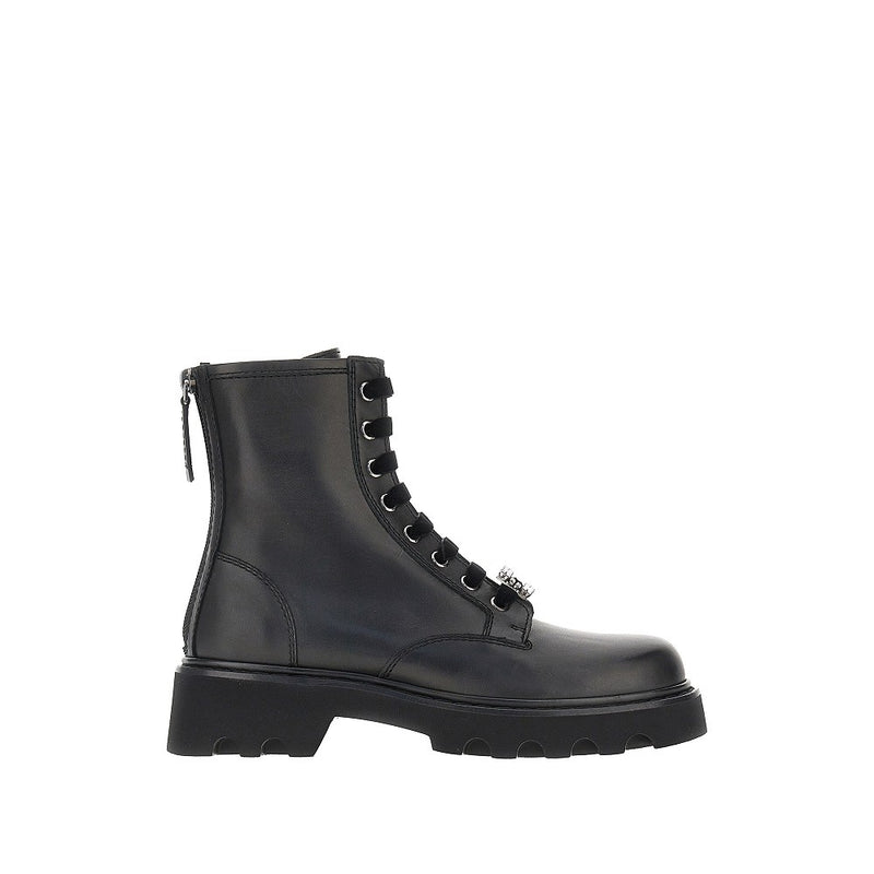 Roger Vivier Roger Vivier Leather Viv' Rangers Truck Boots Black - World Class Fashion