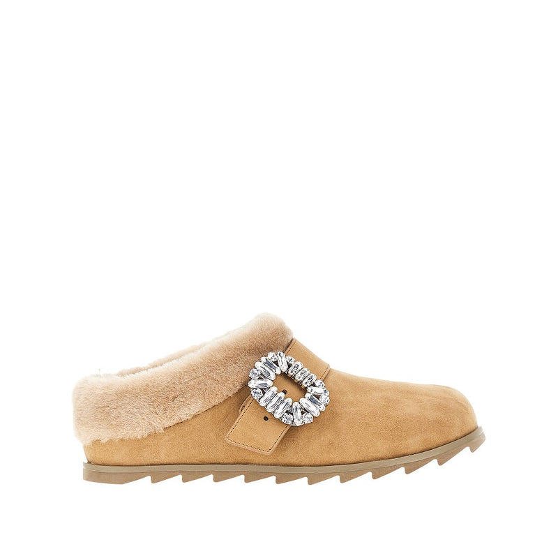 Roger Vivier Roger Vivier Suede Leather Slidy Viv' Mules Beige - World Class Fashion