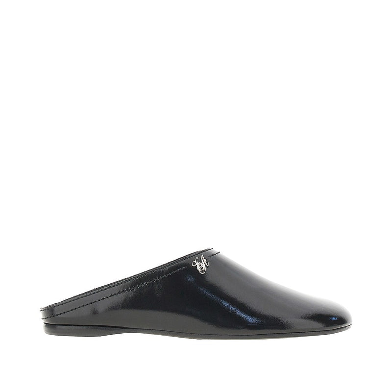 Emporio Armani Emporio Armani Patent and Brushed Leather Mules Black - World Class Fashion