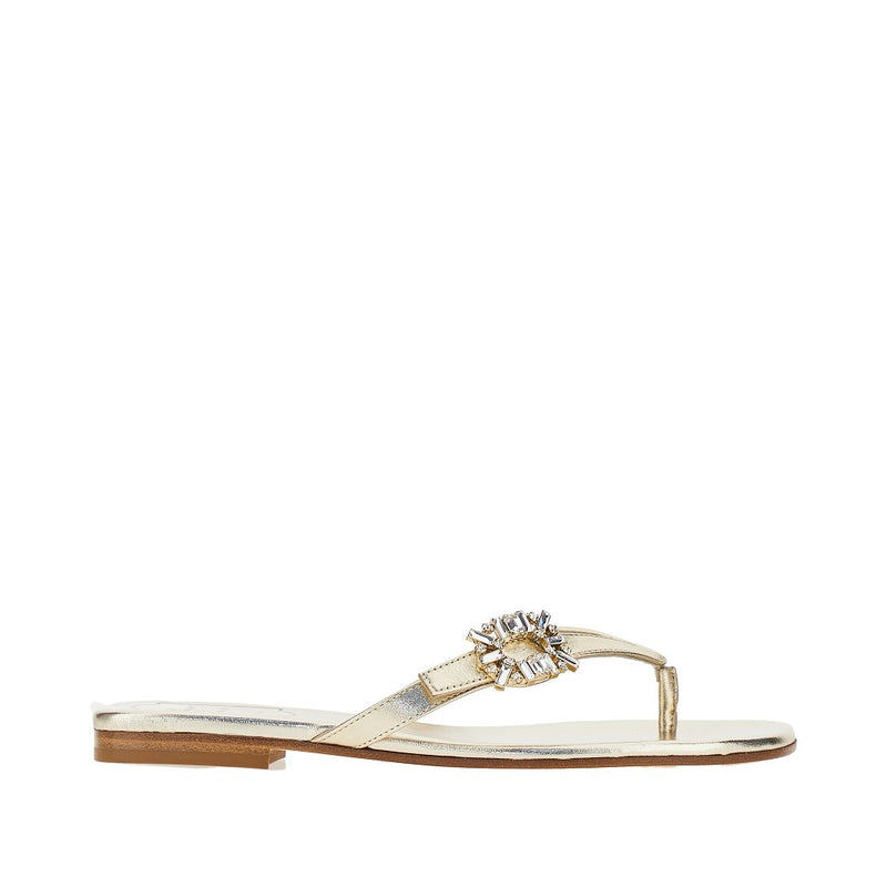 Roger Vivier Roger Vivier Metallized Nappa Leather Thong Slides Gold - World Class Fashion