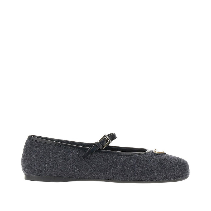Prada Prada Wool Ballerinas with Triangle Logo Grey - World Class Fashion