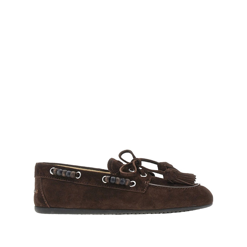 Miu Miu Miu Miu Suede Leather Deck Loafers Brown Women - World Class Fashion