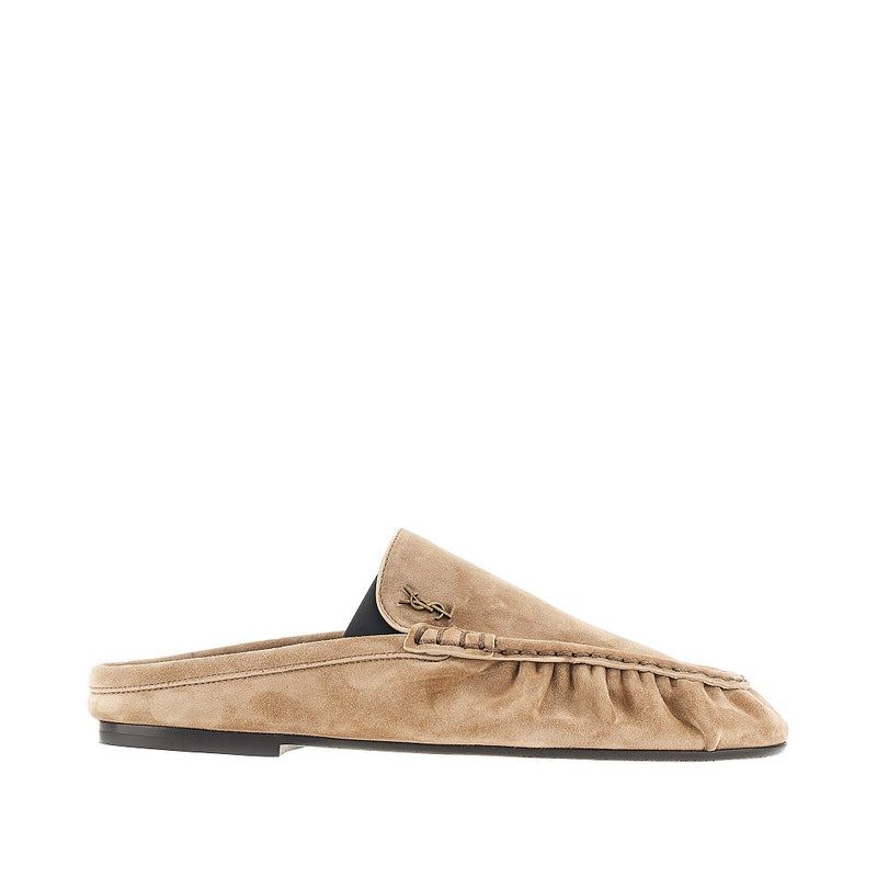 Saint Laurent Saint Laurent Le Loafer Suede Mules Beige - World Class Fashion