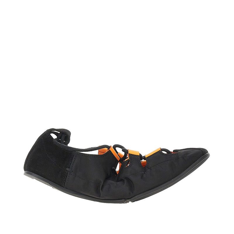 Alaia Alaia Nylon and Suede Leather Laced Ballerinas Black - World Class Fashion