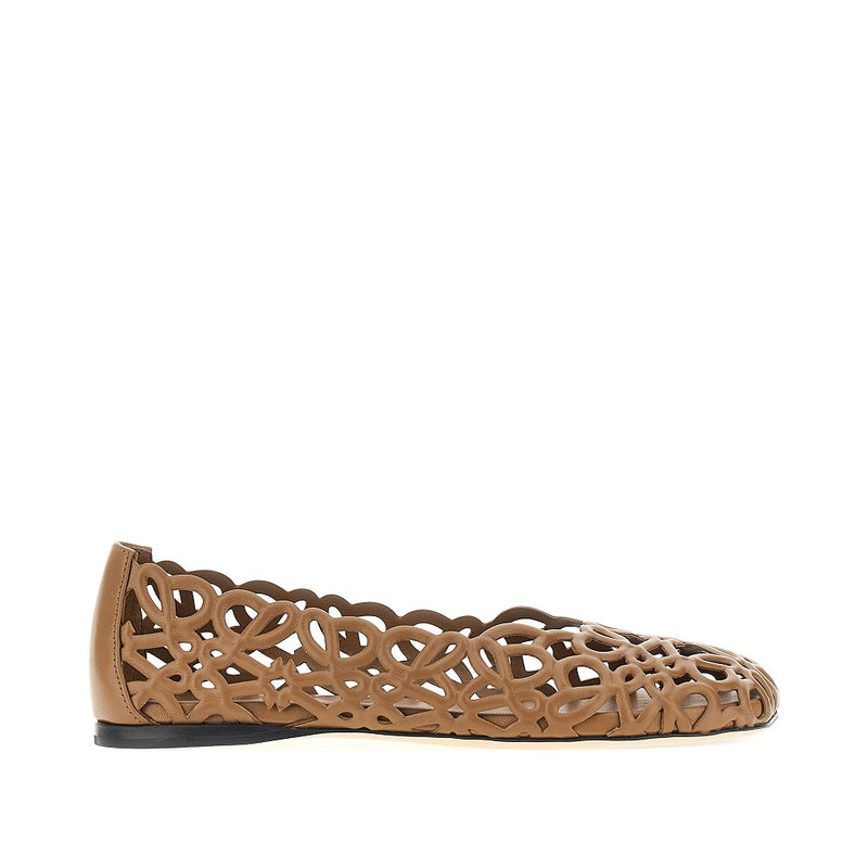 Loewe Loewe Petal Anagram Leather Ballet Flats Brown - World Class Fashion