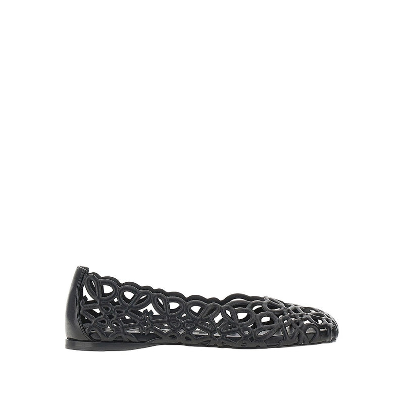 Loewe Loewe Petal Anagram Leather Ballet Flats Black - World Class Fashion
