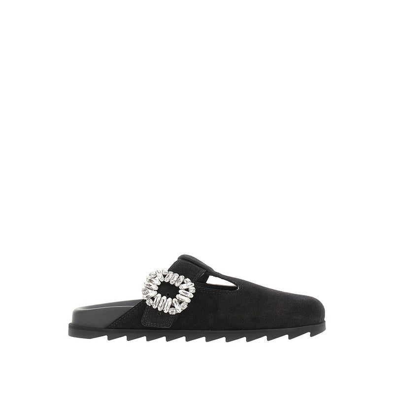 Roger Vivier Roger Vivier Slidy Viv Suede Leather Mules Black - World Class Fashion