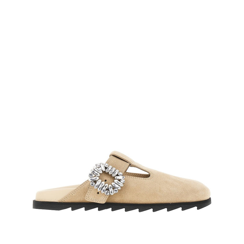 Roger Vivier Roger Vivier Slidy Viv Suede Leather Mules Beige - World Class Fashion