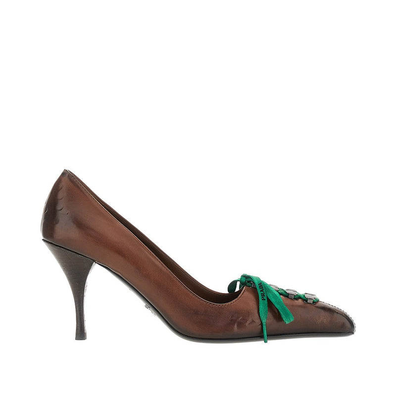 Prada Prada Old-effect Leather Laced Pumps Brown Women - World Class Fashion