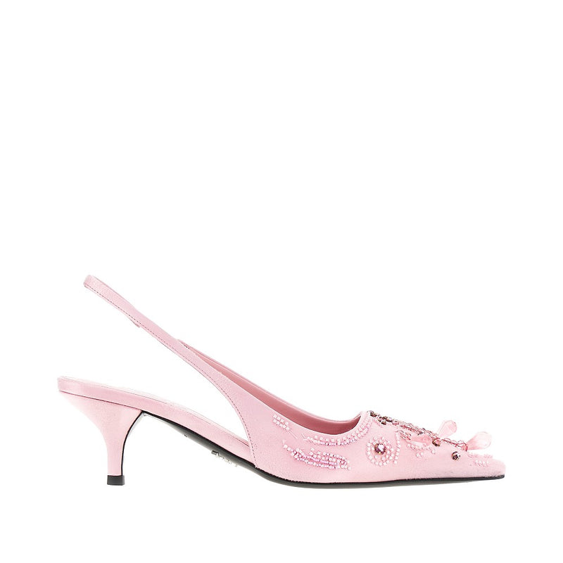 Prada Prada Embroidered Satin Slingback Pumps Pink - World Class Fashion