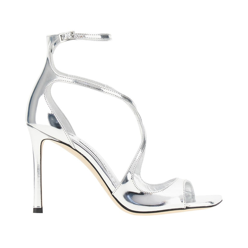 Jimmy Choo Jimmy Choo Azia 95 Metallized Leather Sandals Silver - World Class Fashion