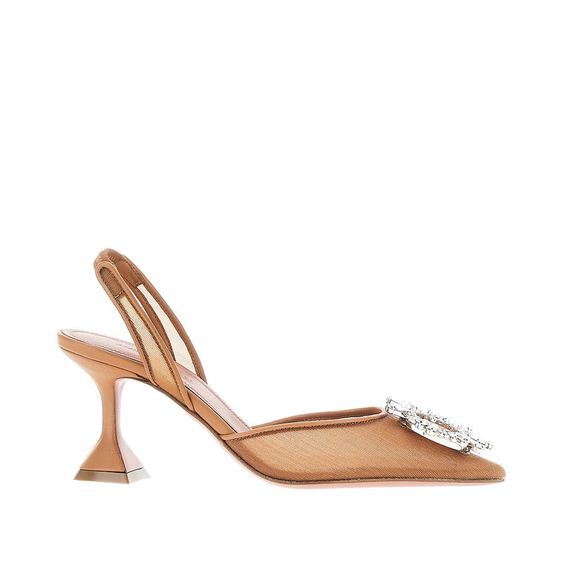Amina Muaddi Amina Muaddi Begum Sling Mesh Slingback Pumps Brown - World Class Fashion