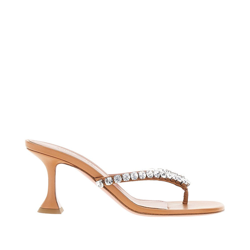 Amina Muaddi Amina Muaddi Gigi Nappa Leather Heeled Thongs Beige - World Class Fashion