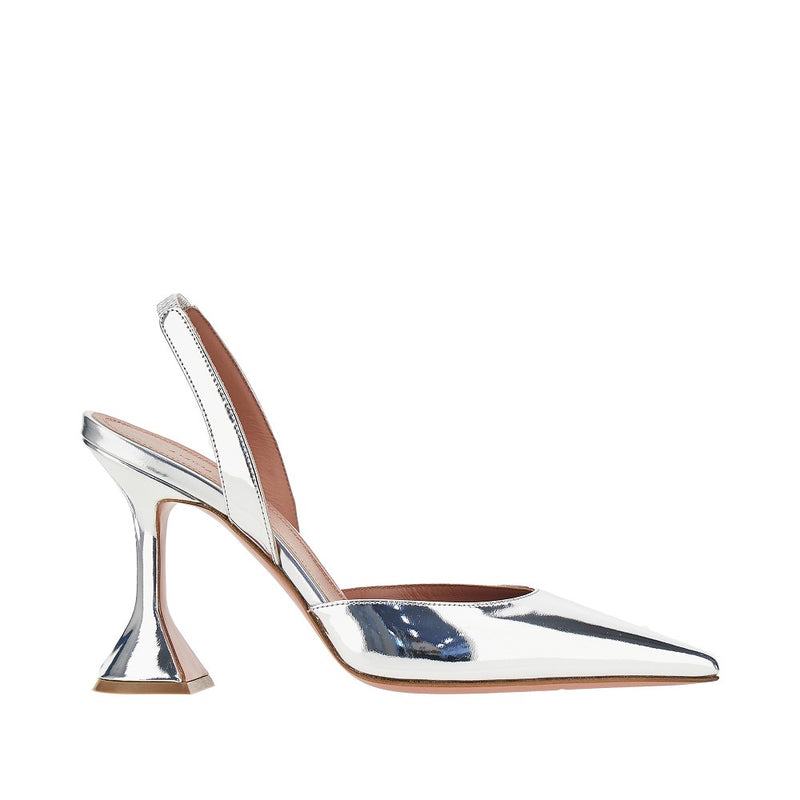 Amina Muaddi Amina Muaddi Holli Metallized Leather Slingback Pumps Silver - World Class Fashion
