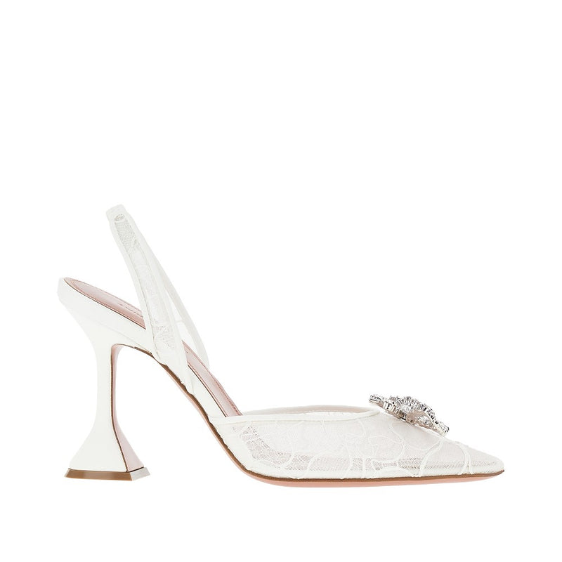 Amina Muaddi Amina Muaddi Rosie Sling Lace Slingback Pumps White - World Class Fashion