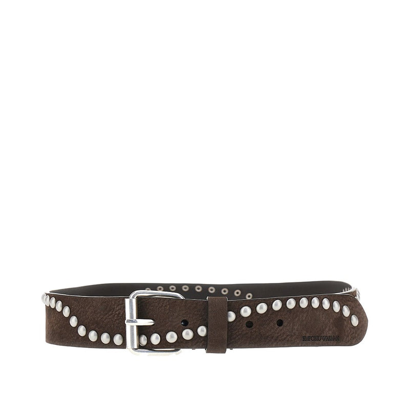 Emporio Armani Emporio Armani Studded Suede Leather Belt Brown - World Class Fashion