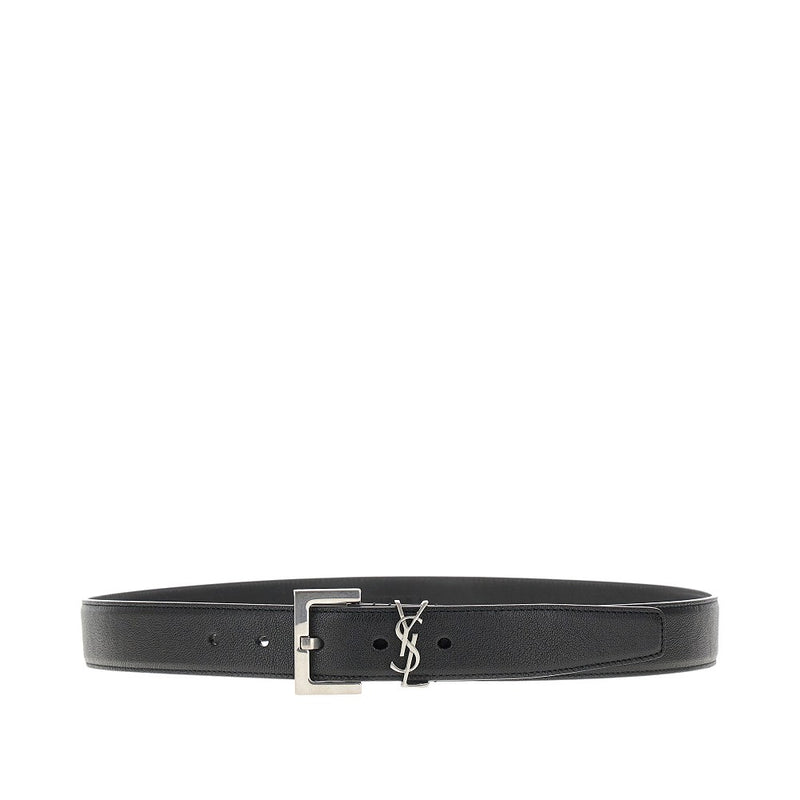 Saint Laurent Saint Laurent Leather Belt with Cassandre Detail Black - World Class Fashion