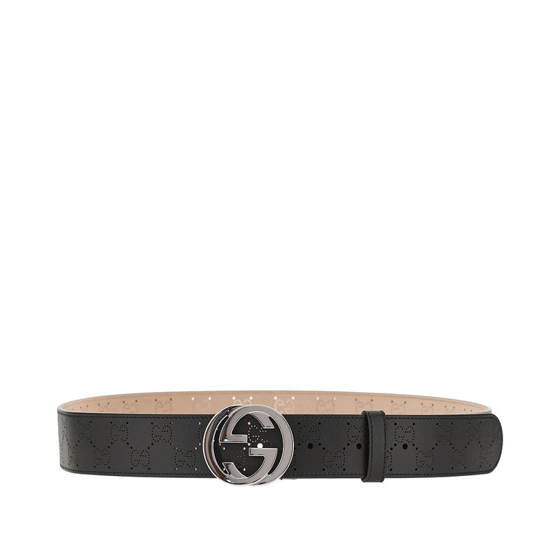 Gucci Gucci Leather Belt with GG Interlock Buckle Black - World Class Fashion