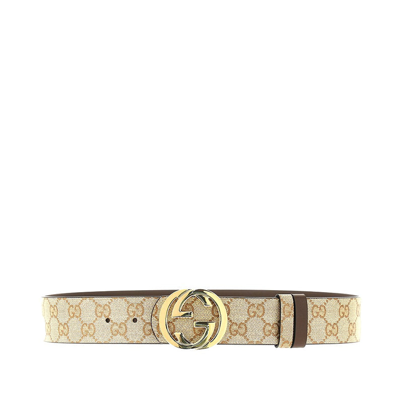Gucci Gucci GG Fabric and Leather Reversible Belt Beige - World Class Fashion