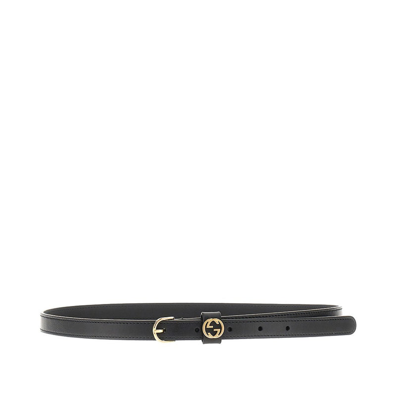 Gucci Gucci Leather Belt with GG Interlock Black - World Class Fashion